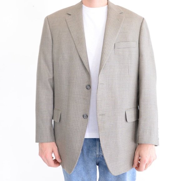 Andrew Fezza  Olive Houndstooth Silk & Wool Blazer Size 42R - Picture 2 of 15